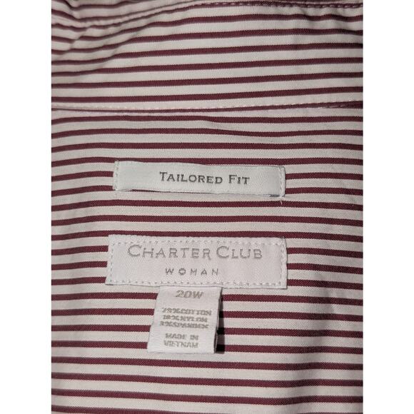 Charter Club Burgundy Stripe Tailored Fit Cotton Blend Button Up Shirt  Sz 20W - Picture 4 of 8
